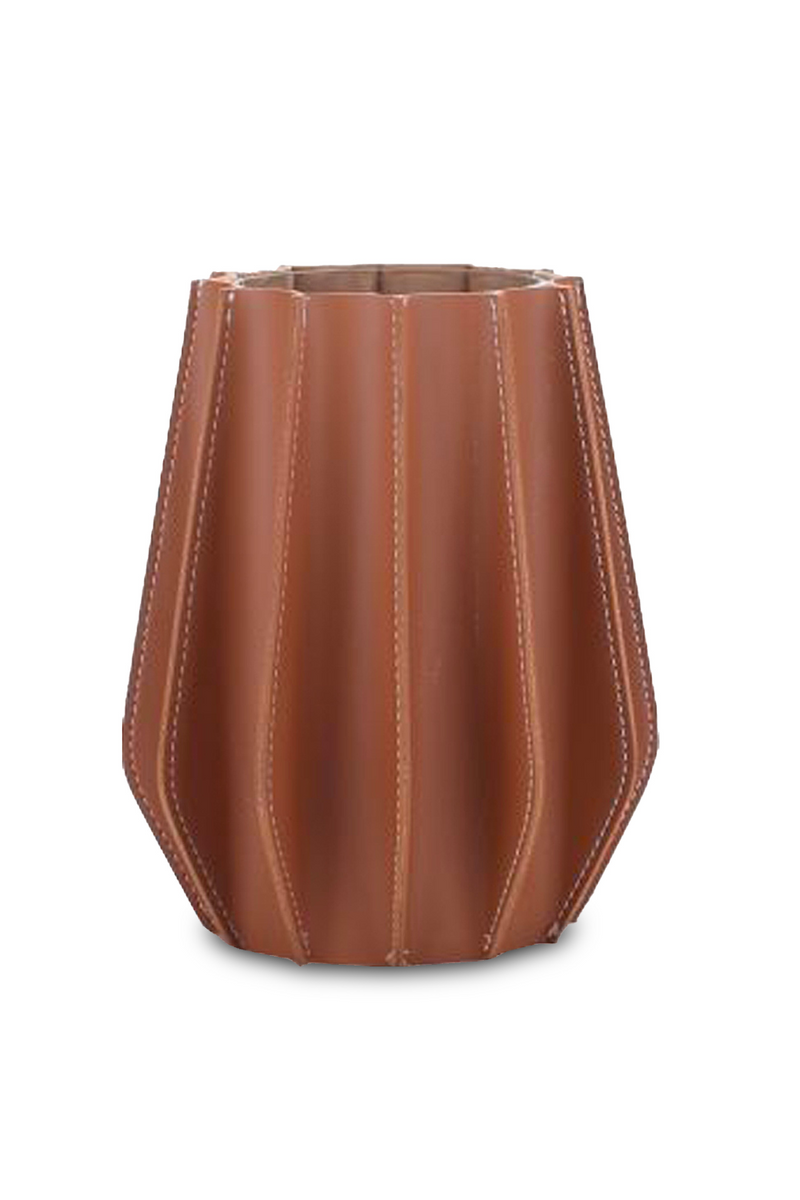 Brown Leather Fluted Vase | Liang & Eimil Juana | Oroatrade.com