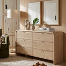 Oak Framed Cane 6-Drawer Dresser | Living Essentials Cannes