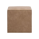 Brown Vegan Leather Cube Ottoman | Living Essentials Knox