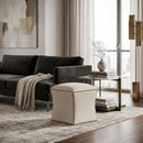 Nailhead Trimmed Linen Ottoman | Living Essentials York