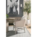 Curved Oak Linen Lounge Chair | Living Essentials McGuire