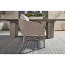 Curved Oak Linen Lounge Chair | Living Essentials McGuire