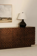 Contract furniture - Geometric-Patterned Acacia 4-Door Sideboard - www.oroatrade.com