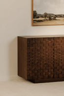 Contract furniture - Geometric-Patterned Acacia 4-Door Sideboard - www.oroatrade.com