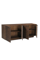 Contract furniture - Geometric-Patterned Acacia 4-Door Sideboard - www.oroatrade.com