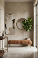 Ribbed Brown Leather Bench | Novi Living Endora | Oroa.com