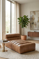 Hospitality furniture - Ribbed Tan Leather Chaise Lounge - www.oroatrade.com