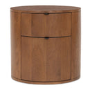 Brown Oak Round 2-Drawer Nightstand | Novi Living Theo