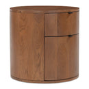 Brown Oak Round 2-Drawer Nightstand | Novi Living Theo