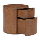Brown Oak Round 2-Drawer Nightstand | Novi Living Theo