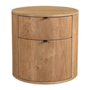 Natural Oak Round 2-Drawer Nightstand | Novi Living Theo
