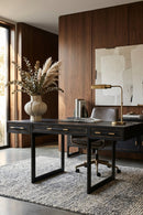 Black Vegan Leather 3-Drawer Desk | Novi Living Mako | Oroa.com