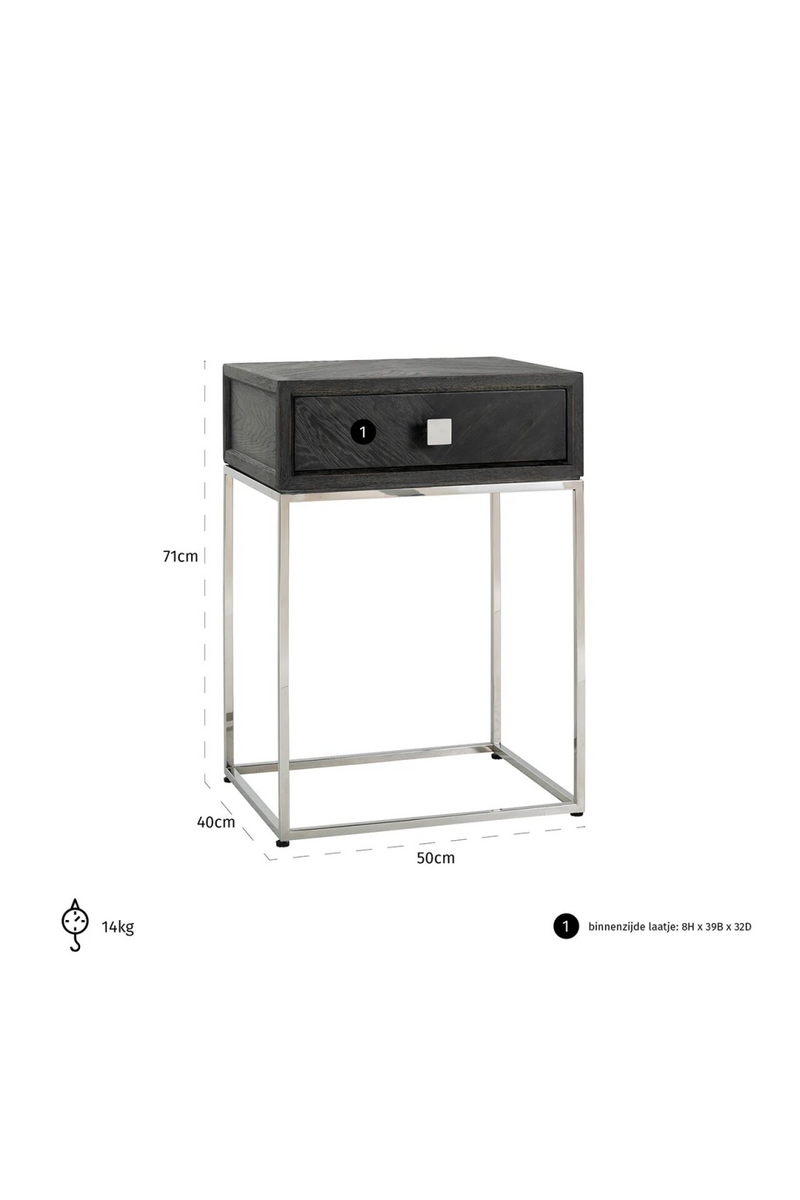 Silver Base One Drawer Bedside Table | OROA Blackbone | OROATRADE.com