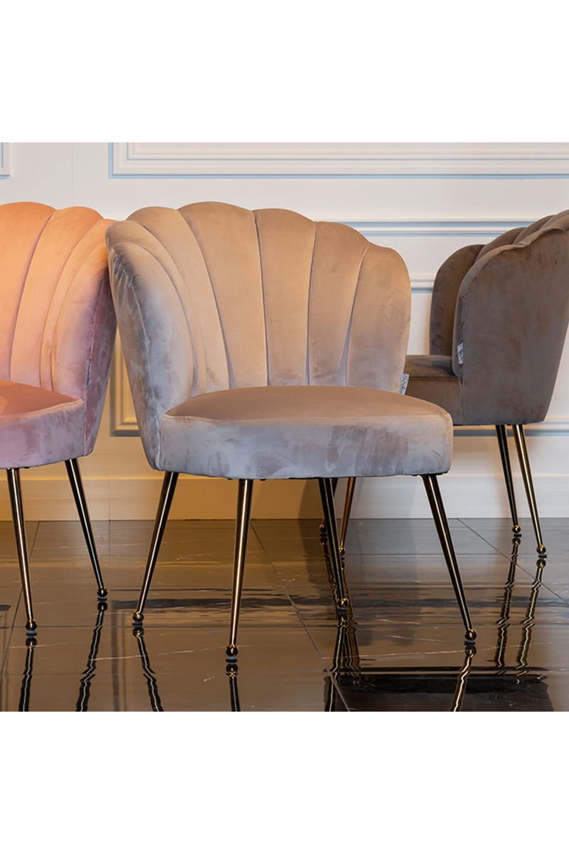 Scalloped Khaki Velvet Chair | OROA Pippa