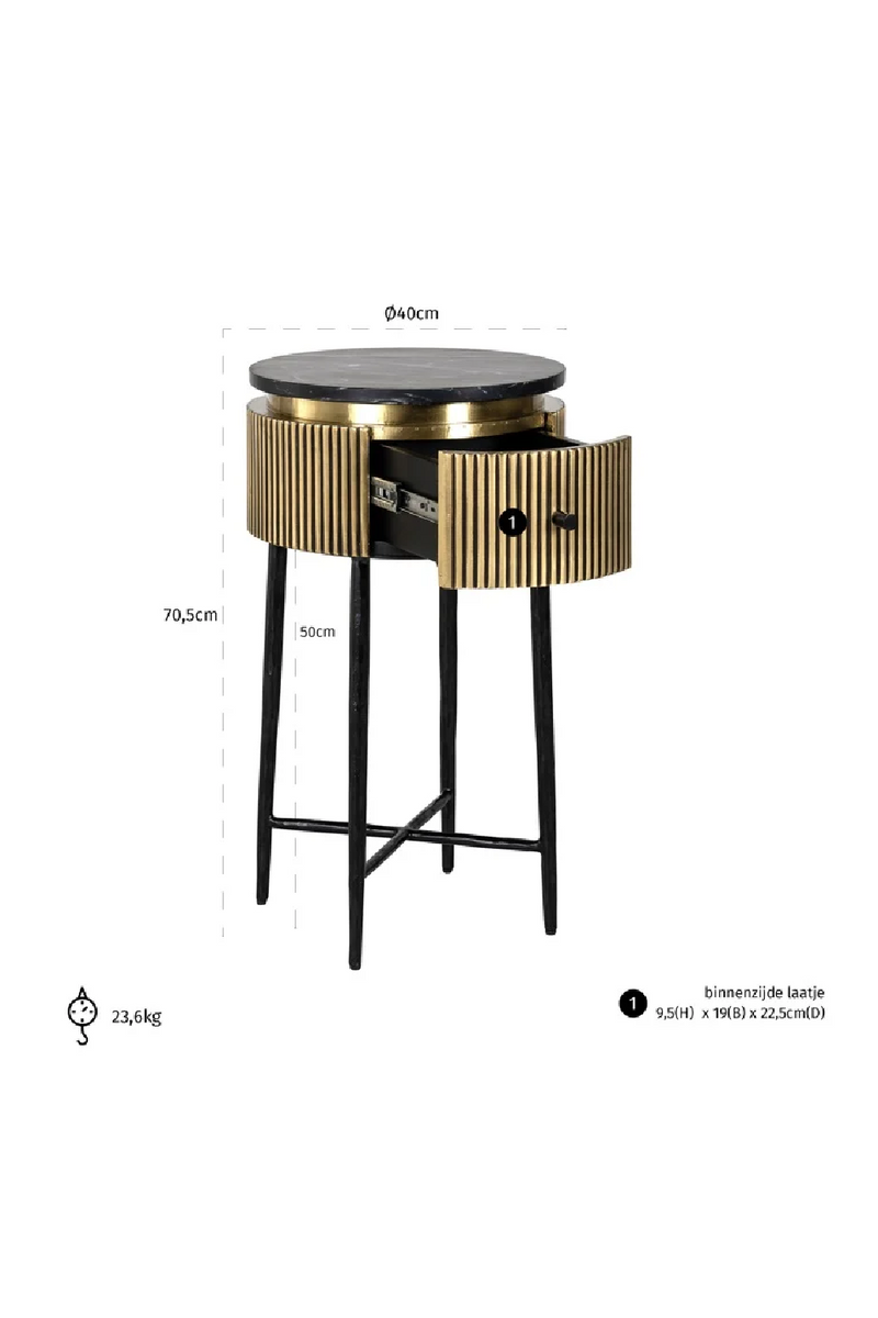 Round Marble 1-Drawer Side Table | OROA Ironville | Oroatrade.com
