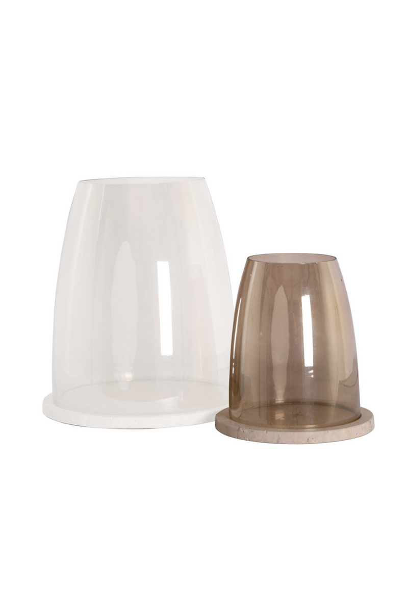 Travertine Base Glass Hurricane | Richmond Interiors Alusia | Oroatrade.com