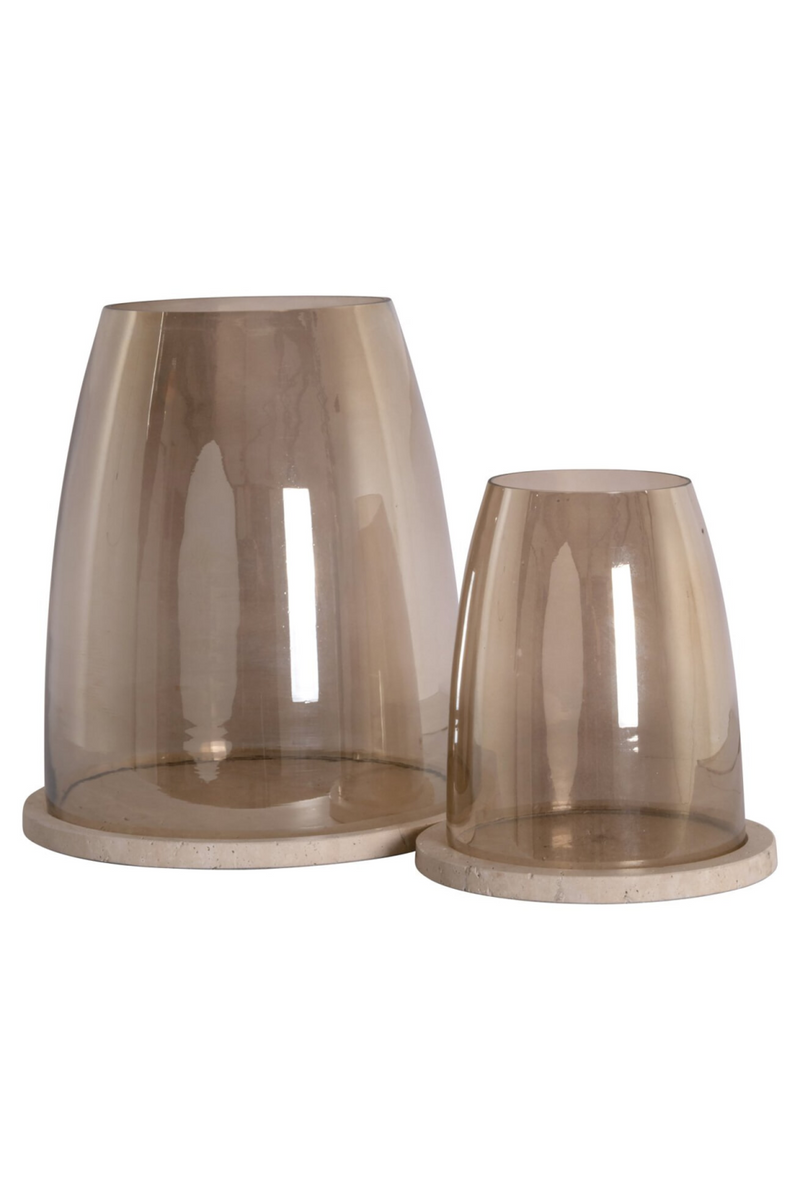Travertine Base Glass Hurricane | Richmond Interiors Alusia | Oroatrade.com