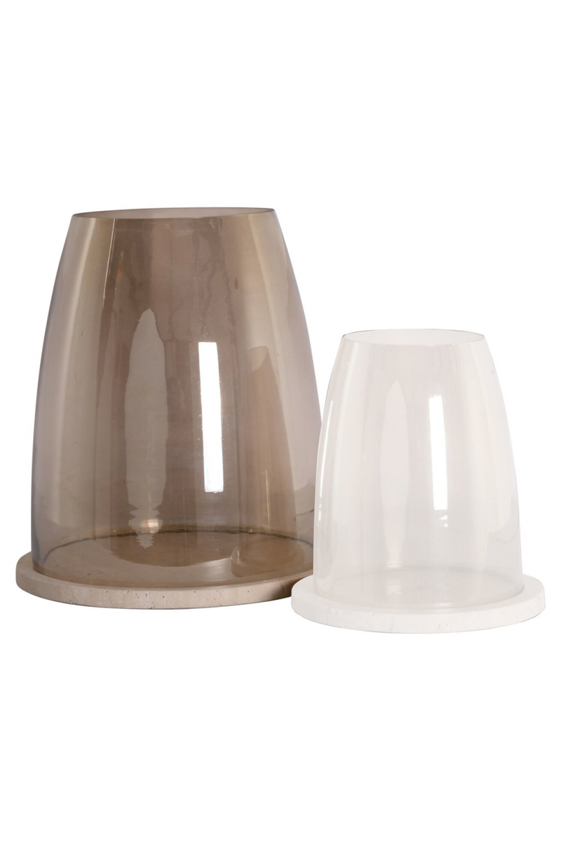 Travertine Base Glass Hurricane | Richmond Interiors Alusia | Oroatrade.com