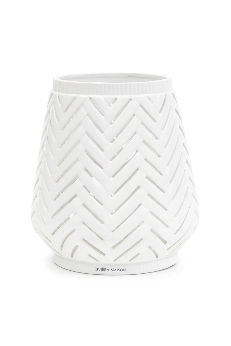 White Ceramic Herringbone Hurricane | Rivièra Maison Roseville | Oroatrade.com