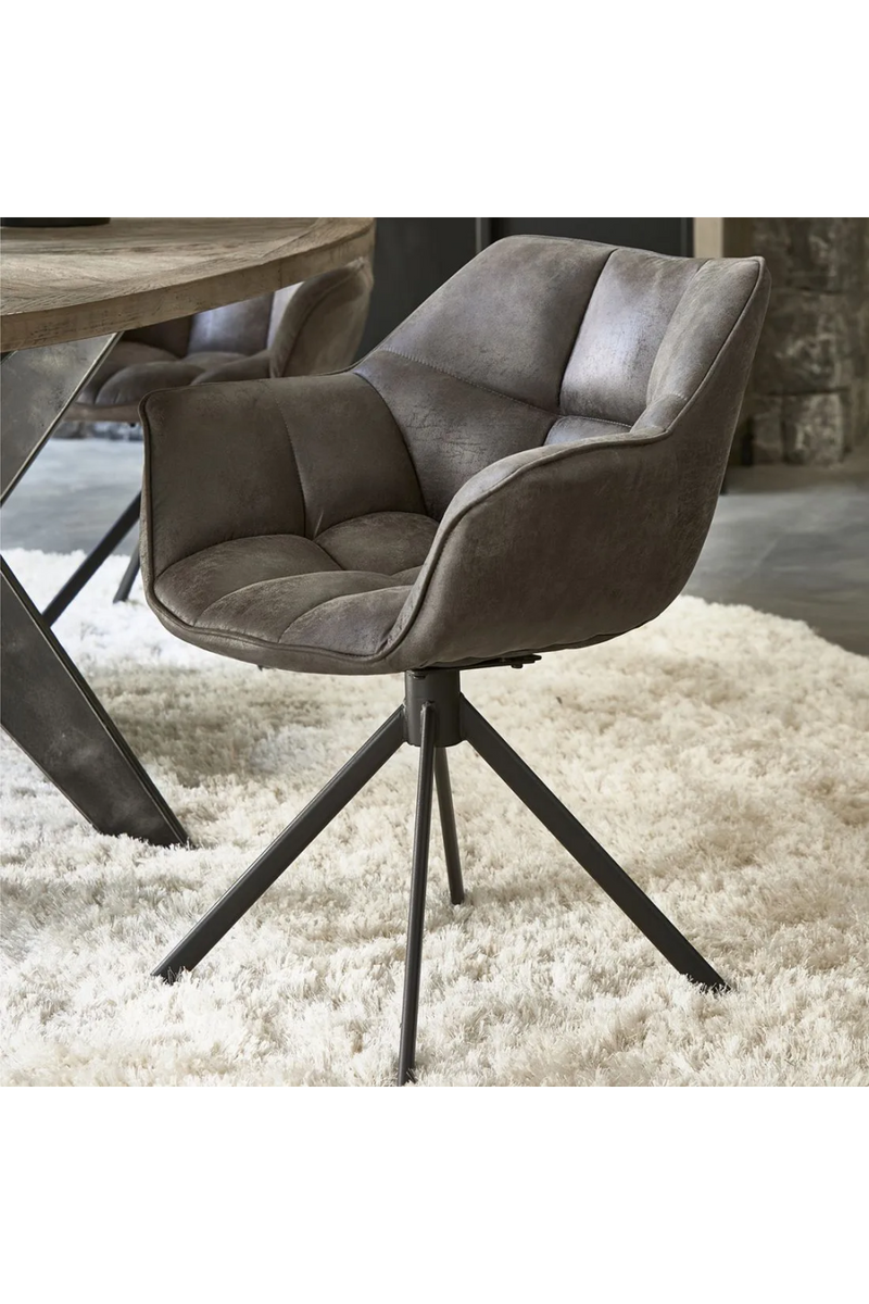 Black Leather Swivel Dining Armchair | Rivièra Maison Carnaby | Oroatrade.com