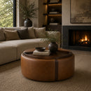 Hospitality furniture - Round Leather Wheeled Storage Ottoman - www.oroatrade.com