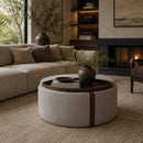 Hospitality furniture - Round Leather Wheeled Storage Ottoman - www.oroatrade.com