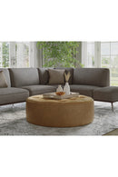 Brown Leather Round Ottoman | Splendido Nilda | Oroa.com
