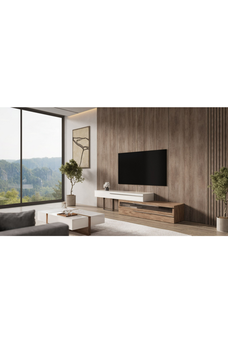White & Walnut TV Stand | OROA Modern Karlstad | Oroatrade.com