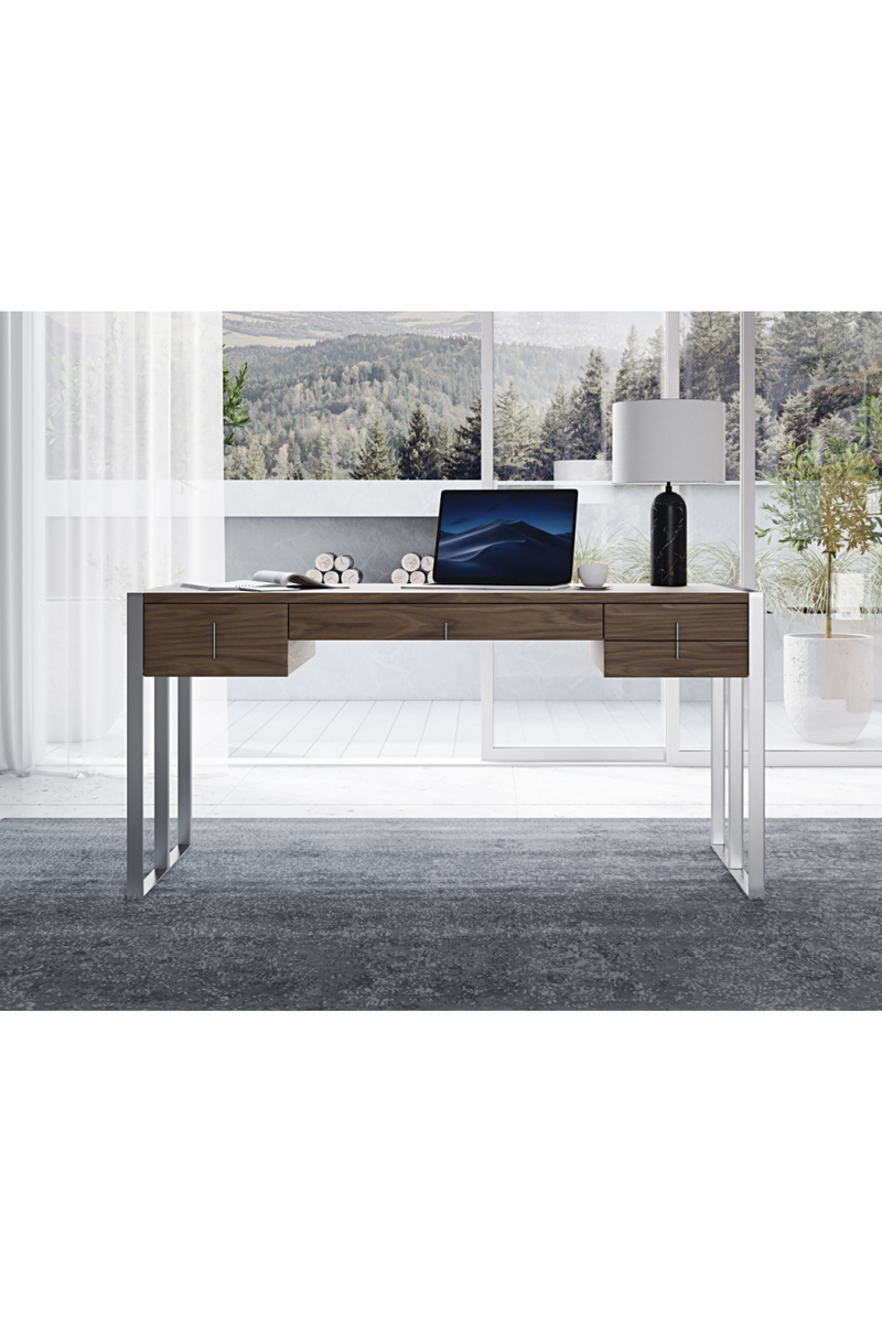 Walnut Veneer 4-Drawer Desk | OROA Modern Orcutt | Oroatrade.com