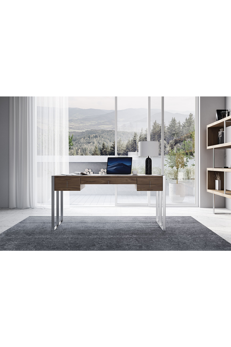 Walnut Veneer 4-Drawer Desk | OROA Modern Orcutt | Oroatrade.com
