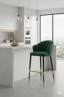 Green Velvet Curved Bar Stool | OROA Modern Adak | Oroatrade.com