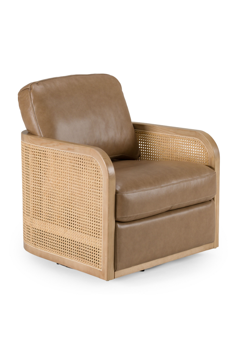 Tan Leather Wicker Swivel Chair | OROA Modern Danson | Oroatrade.com