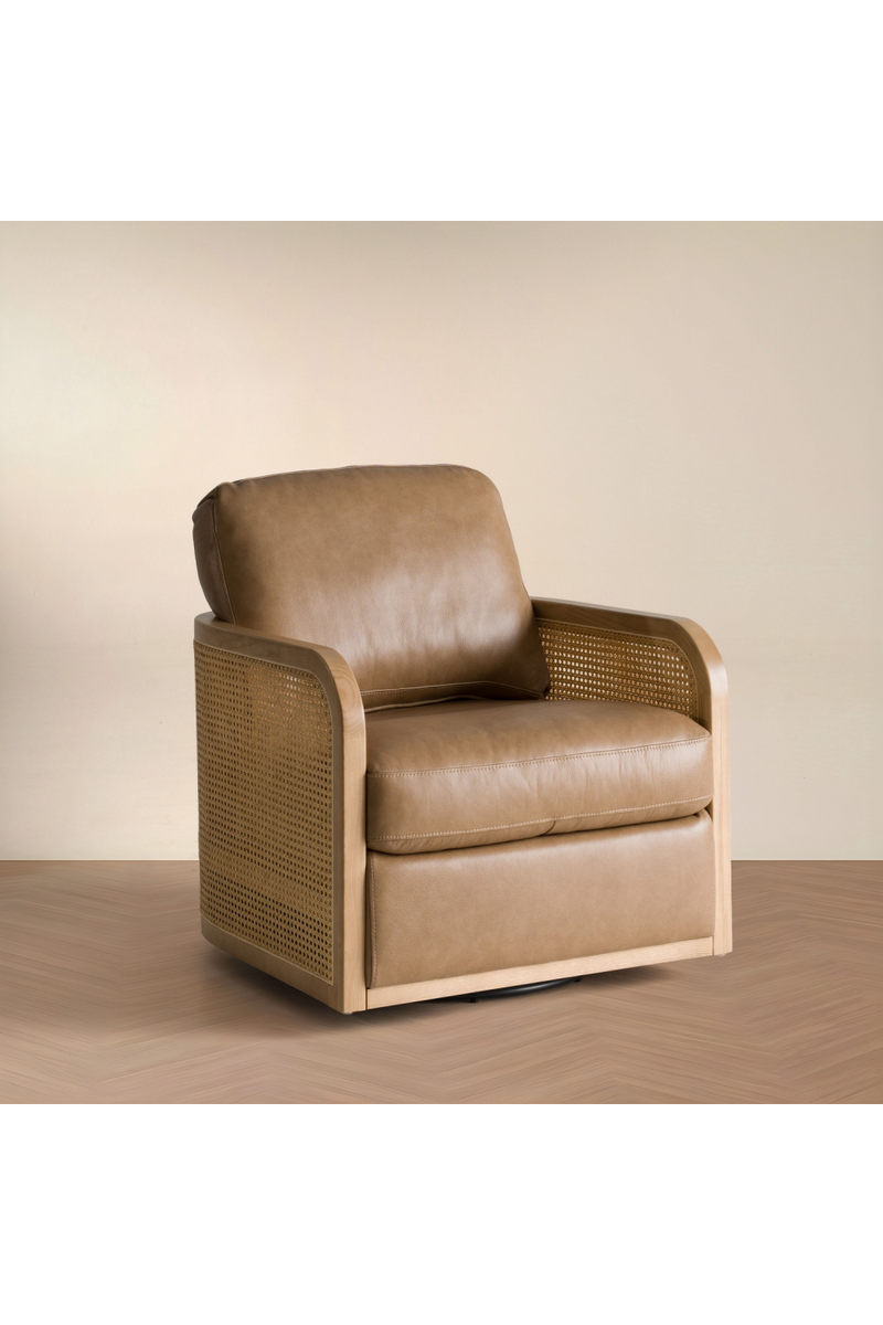 Tan Leather Wicker Swivel Chair | OROA Modern Danson | Oroatrade.com