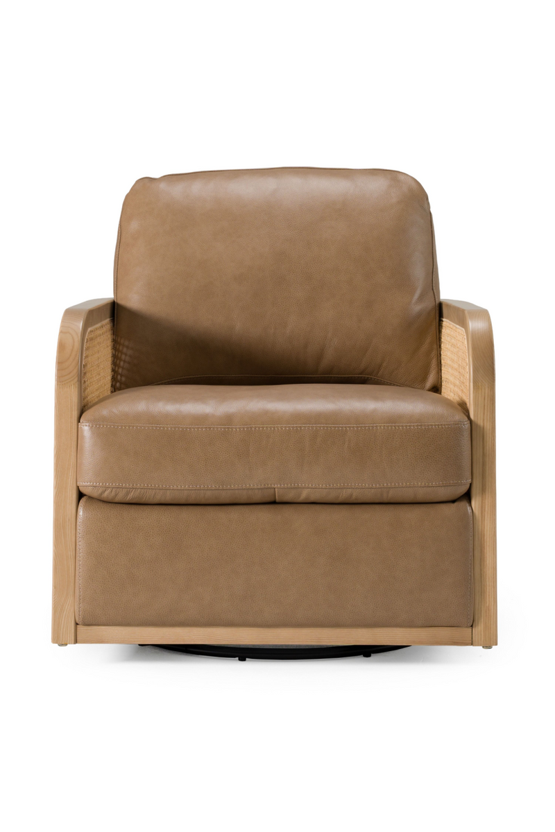 Tan Leather Wicker Swivel Chair | OROA Modern Danson | Oroatrade.com