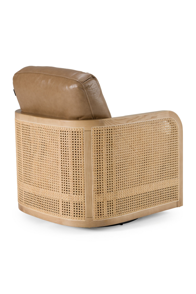 Tan Leather Wicker Swivel Chair | OROA Modern Danson | Oroatrade.com