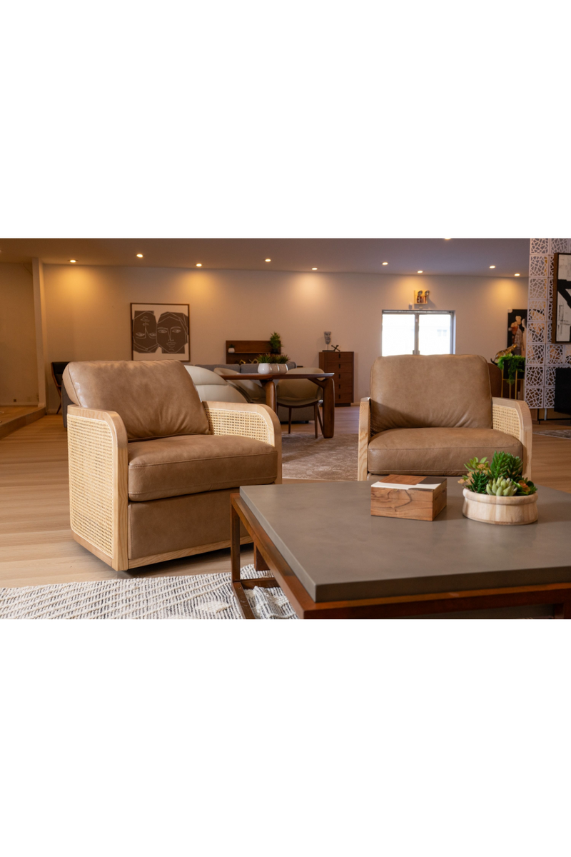 Tan Leather Wicker Swivel Chair | OROA Modern Danson | Oroatrade.com