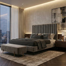 Gray Velvet Channel-Tufted Bed | OROA Modern Hemlock