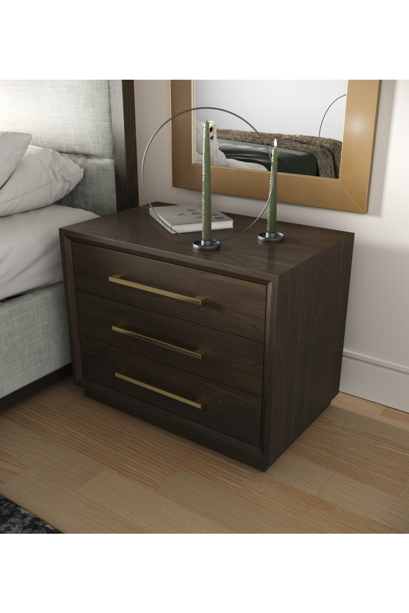 Brown Oak 3-Drawer Nightstand | OROA Modern Manhattan | Oroatrade.com