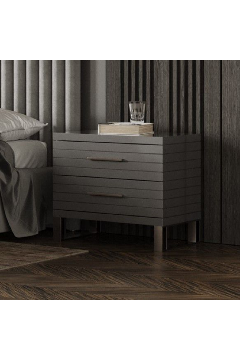 Gray Slatted 2-Drawer Nightstand | OROA Modern Splendor | Oroatrade.com