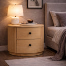 Ribbed Natural Acacia 2-Drawer Nightstand | OROA Modern Jacobson