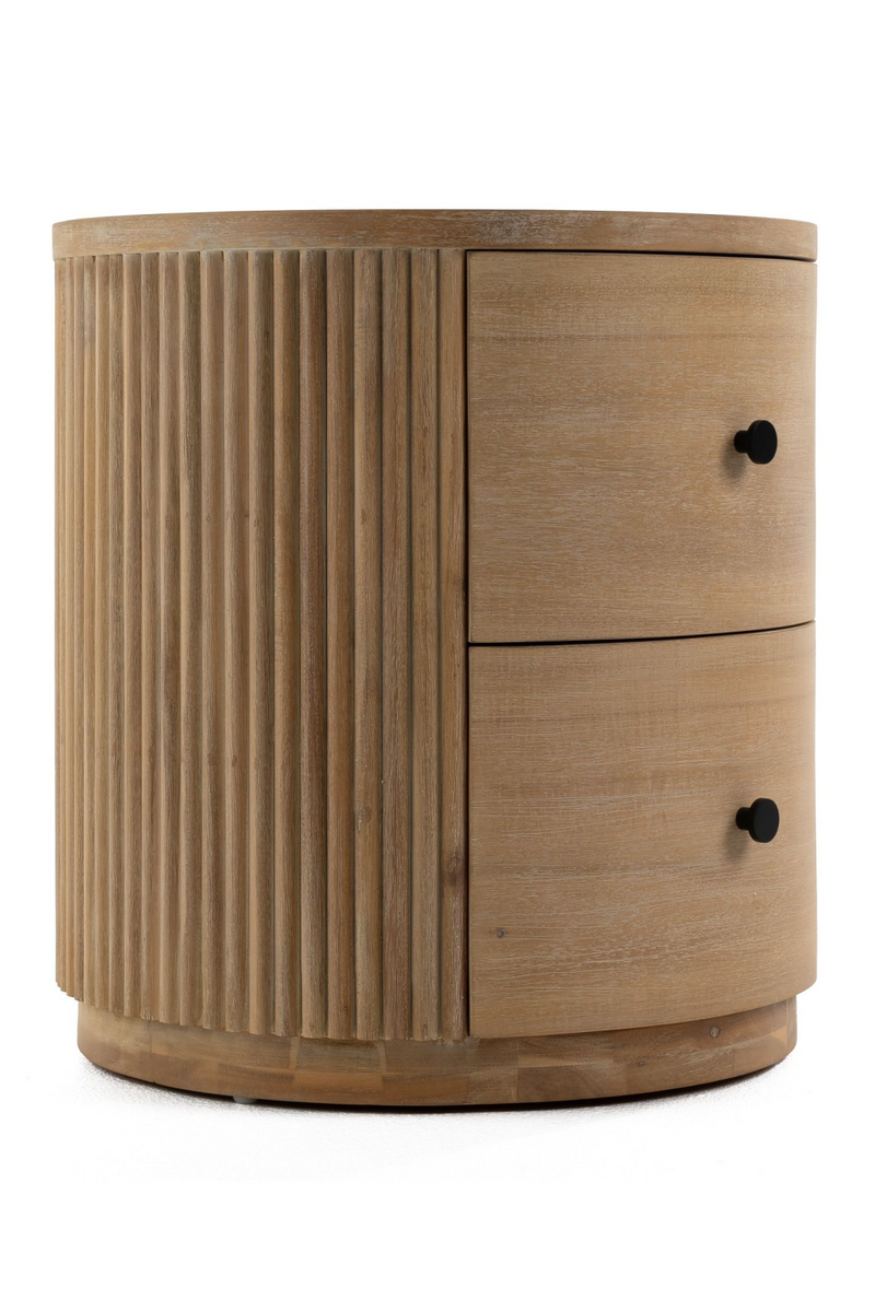 Ribbed Natural Acacia 2-Drawer Nightstand | OROA Modern | Oroatrade.com