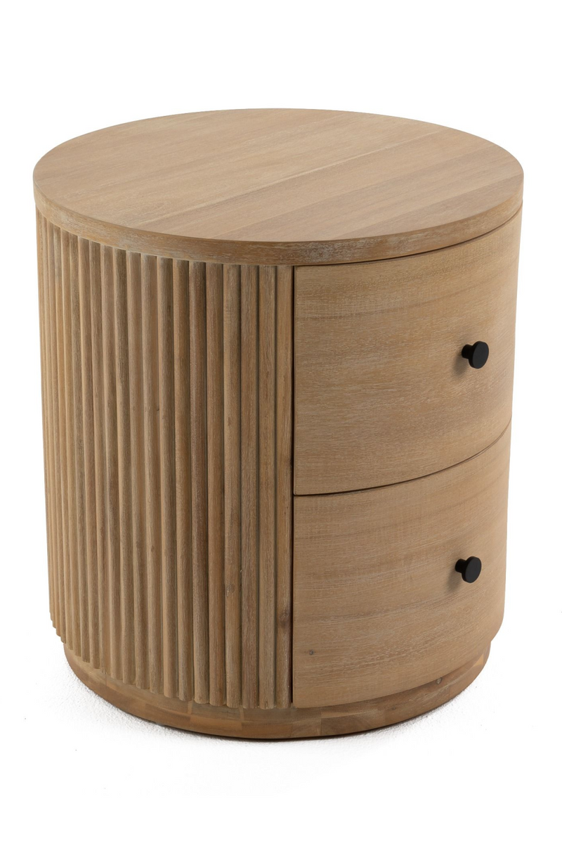 Ribbed Natural Acacia 2-Drawer Nightstand | OROA Modern | Oroatrade.com