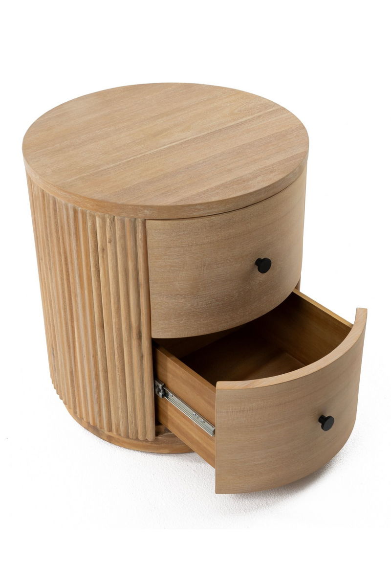 Ribbed Natural Acacia 2-Drawer Nightstand | OROA Modern | Oroatrade.com