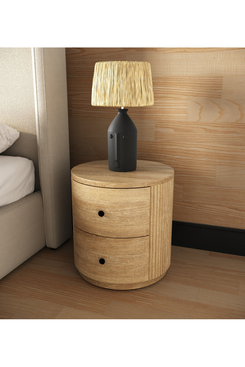 Ribbed Natural Acacia 2-Drawer Nightstand | OROA Modern | Oroatrade.com