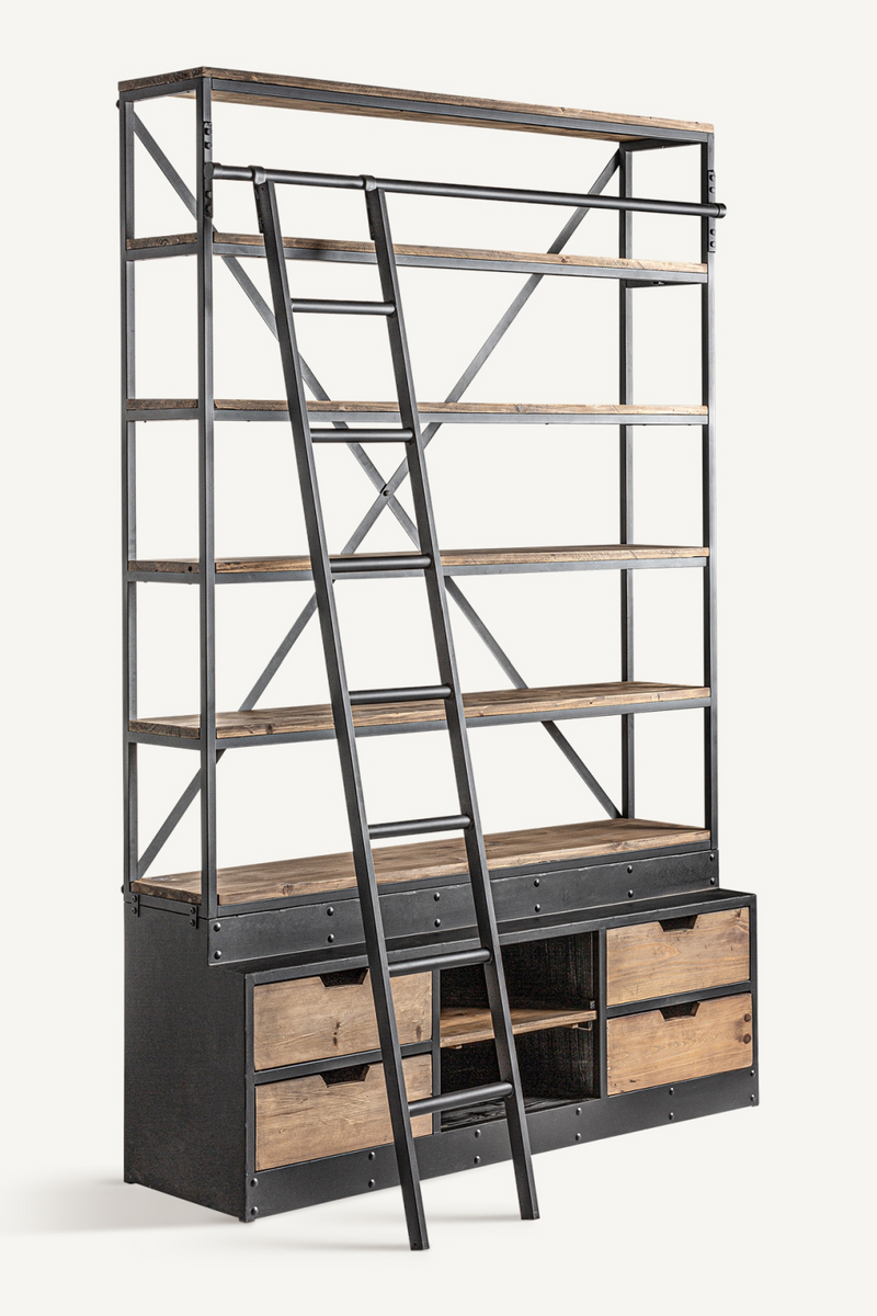 Iron Framed Bookcase with Ladder | Vical Home Ivalo | Oroatrade.com