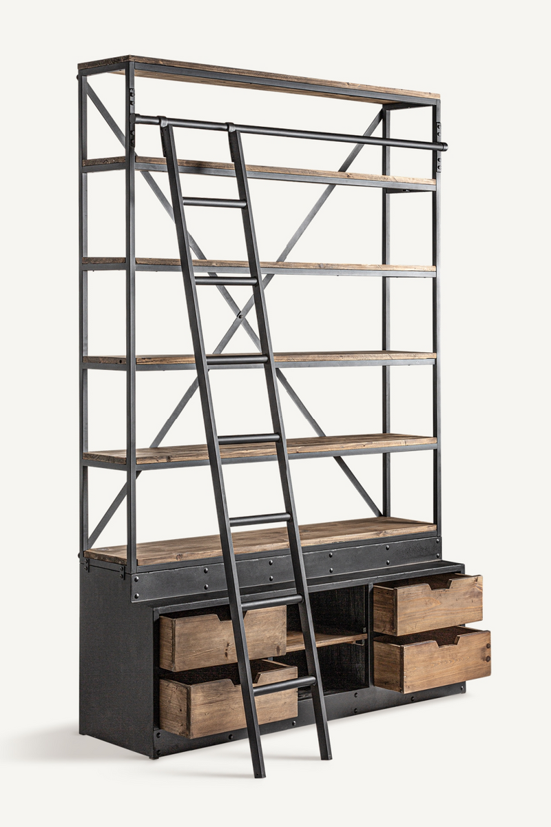 Iron Framed Bookcase with Ladder | Vical Home Ivalo | Oroatrade.com