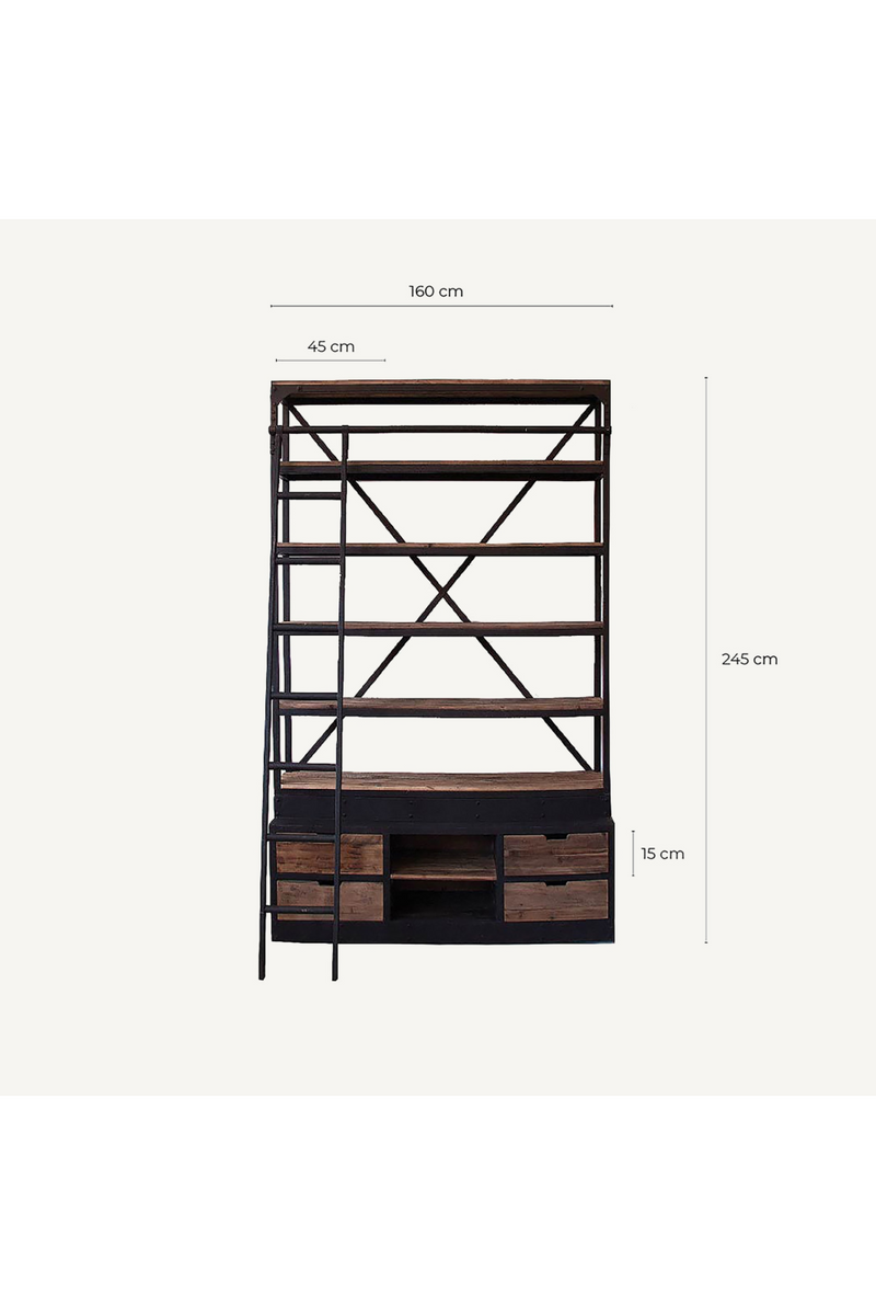 Iron Framed Bookcase with Ladder | Vical Home Ivalo | Oroatrade.com