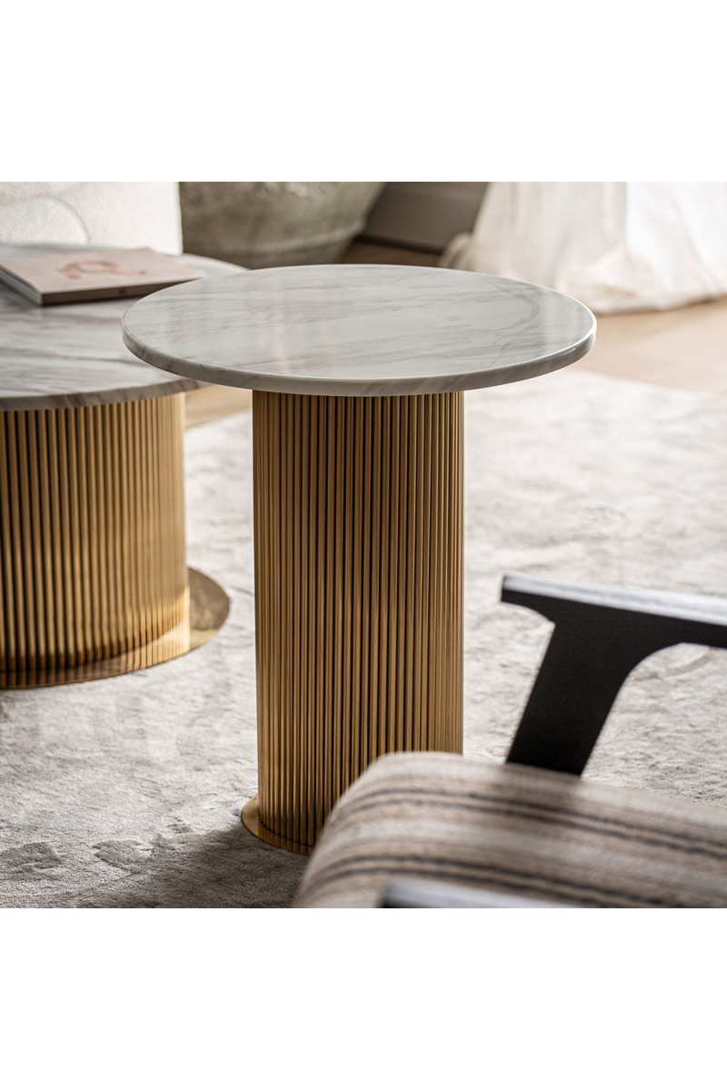 Gold Fluted Pedestal Side Table | Vical Home Coen | Oroatrade.com