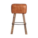Brown Leather Channeled Stool | Vical Home Almstock