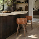 Brown Leather Channeled Stool | Vical Home Almstock